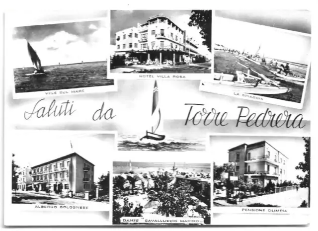CARTOLINA DI RIMINI ,SALUTI DA TORRE PEDRERA - VEDUTINE  viaggiata 1964