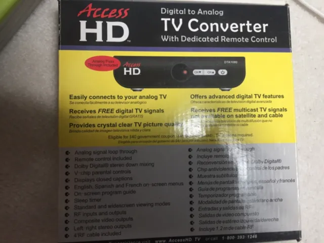 New ACCESS HD DIGITAL TO ANALOG TV CONVERTER BOX MODEL DTA1080D SAVE $$$ LQQK