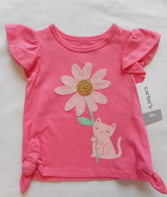 Carters Kitty Flower Pink Shirt - Infant Baby Girl Size 3 Months - New