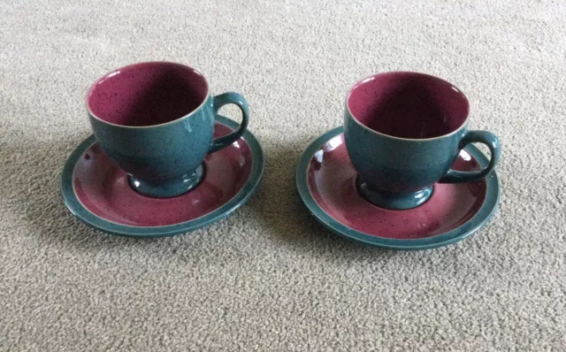 Denby Harlequin Tea Cups And Saucers x 2