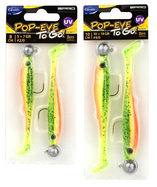 SPRO Pop-Eye to Go 10cm 8cm Gummifisch mit Jigkopf Gamakatsu Haken Jig UV aktiv