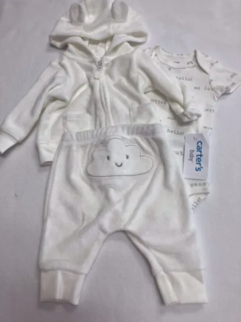 Newborn baby boy/girl 3 pc Carter's terry hoodie,pant, bodysuit cloud applique 2