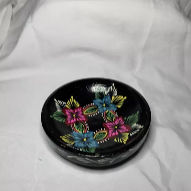 Vtg Wooden Floral Hand Painted Bowl