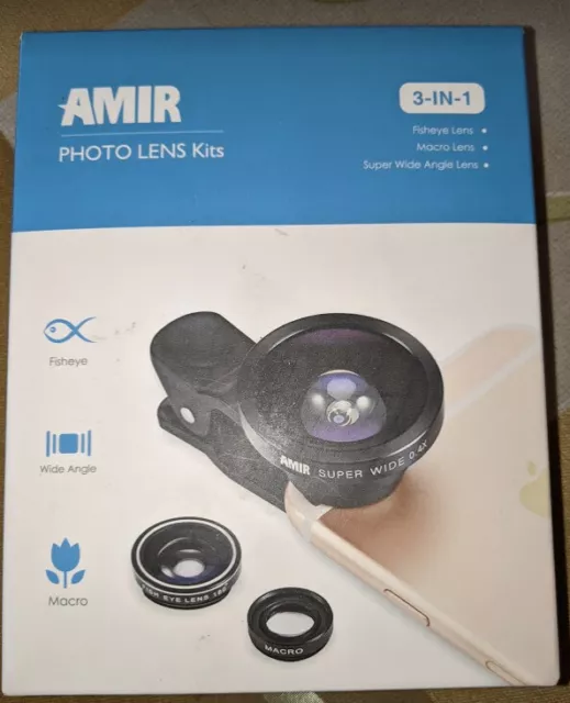 AMIR 3-in-1 Cellphone Photo Lens Kit Fisheye/Wide Angle/Macro Open Box E042 R 