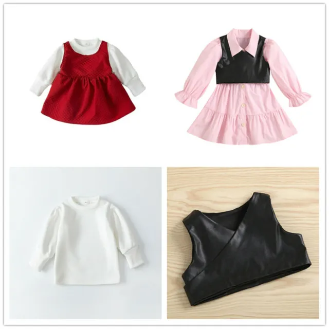 2Pcs Kids Girls Clothing Fashion Dress Round Neck Long Sleeves Tops Suit Outfit