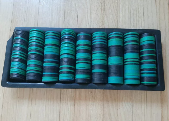 Mr Lucky Gaming Chips, Vintage Poker Chips - Green & Black - Approx 315 Total