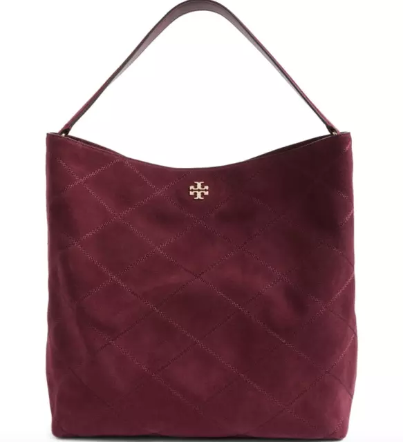 Tory Burch Womens Port Frida Purple Stitched Suede Hobo Tote B3815