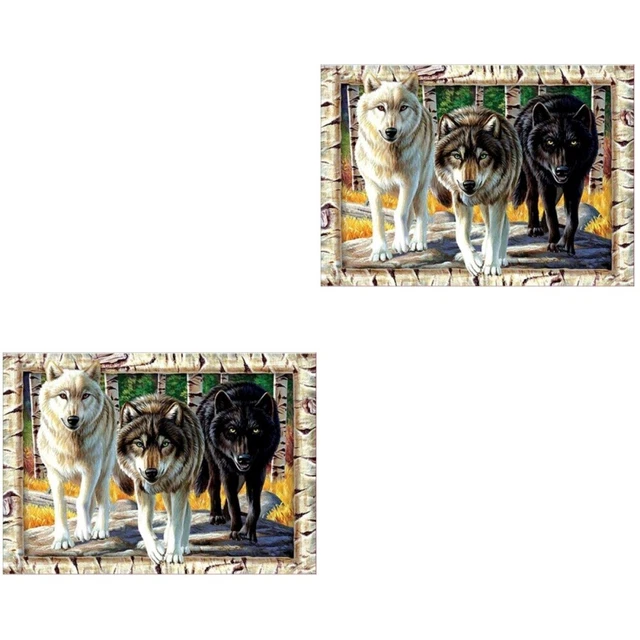 2 stücke DIY 5D Perlen Malerei Wolf Muster Strass Kreuzstich Kit Home Wanddekor