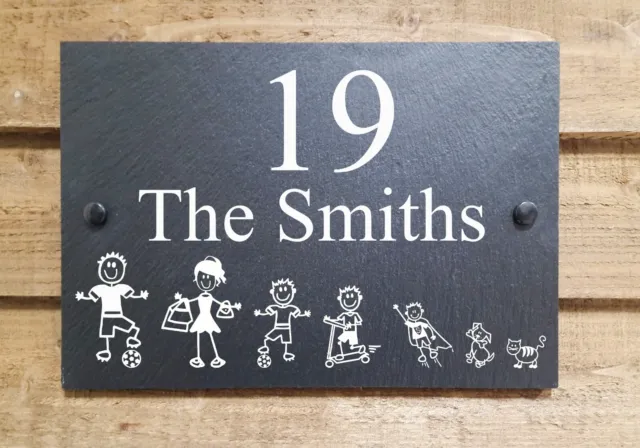 New Stick Family Slate House Name Plaque Door Number Sign Gate 4 Sizes