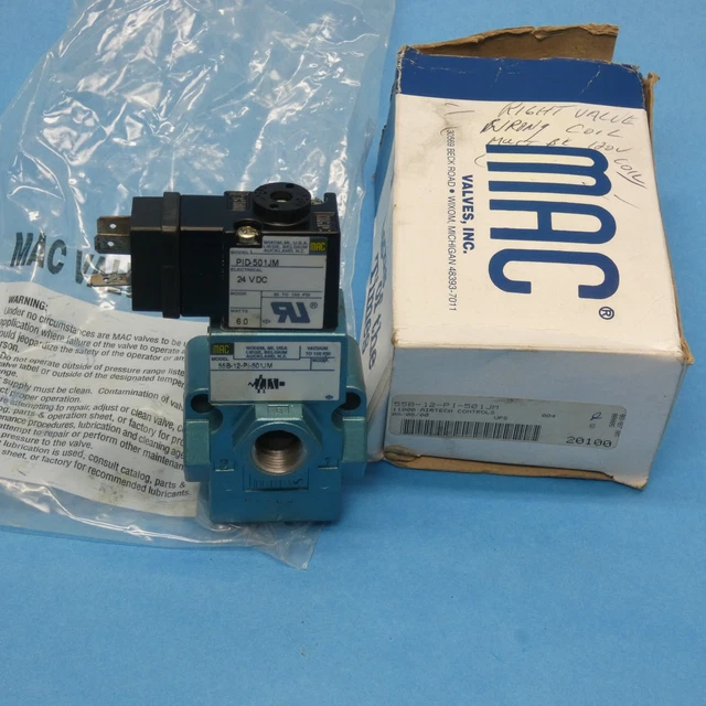 Mac 55B-12-PI-501JM Single Solenoid 3/2 Valve N.C. 24 VDC New