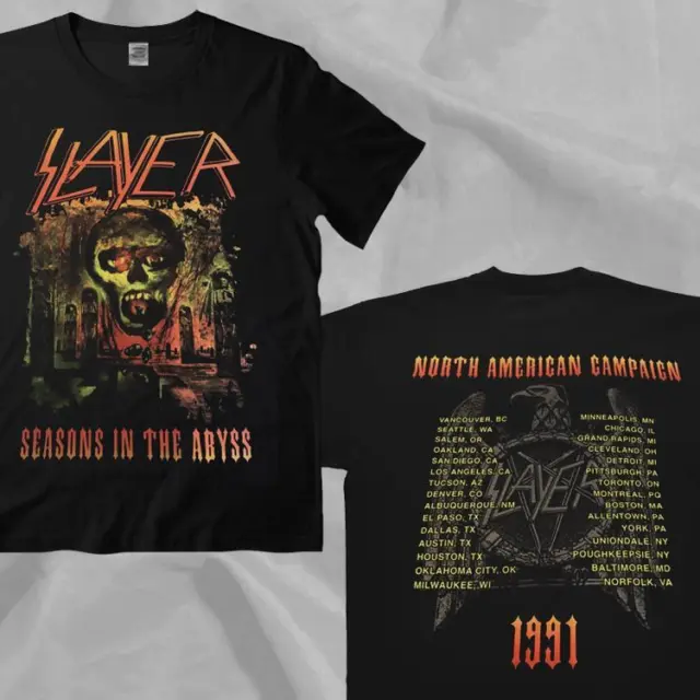 SLAYER BAND SEASONS IN THE ABYSS 1991 TOUR NORTH AMERICAN CAMPAIGN 2 Sided Tee
