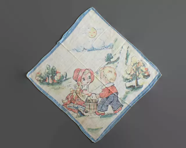 Vintage 40s Childs Cotton Hankerchief Jack & Jill Print Nursery Rhymes