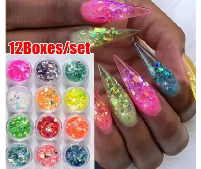 12 pcs Chunky Hexagon Mylar Ice Flakes Nail Art Glitter Festival Dance Party