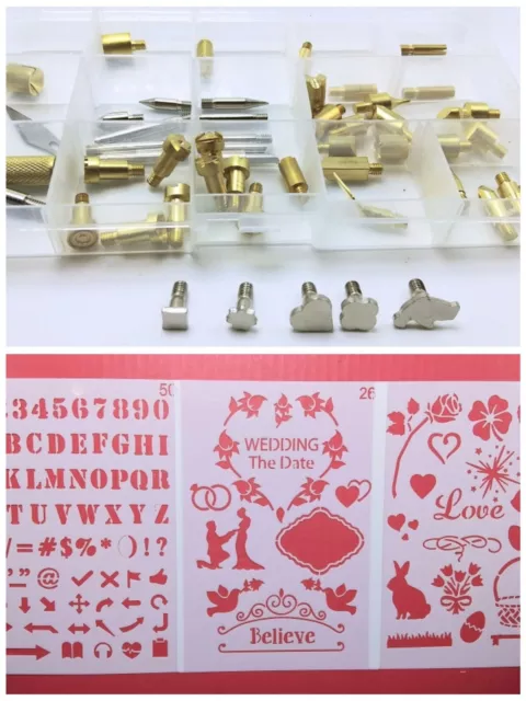 Woodworking Kit Lot 30+ Woodburning Pyrography Brass Tips Nibs Stencil Art Craft