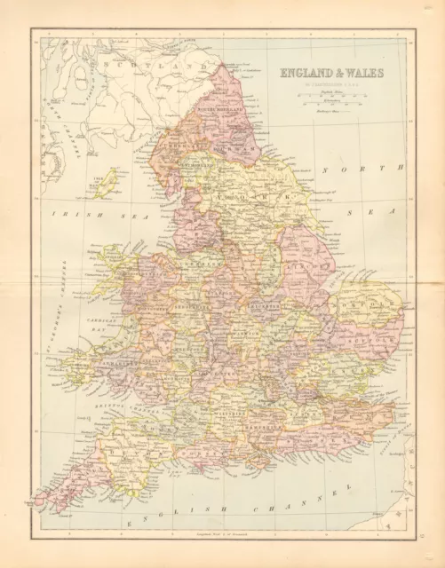 GREAT BRITAIN. 'England & Wales'. Counties. Railways. BARTHOLOMEW 1876 old map