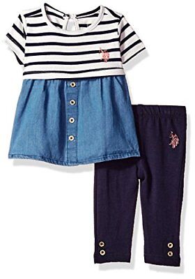 Girl's US Polo Assn. 2 Piece Top with Attached Denim Skirt & Legging Set RRP $44