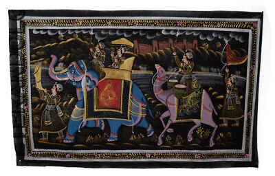 Hanging Wall Painting Mughal On Silk Art Scene De Life India 75x47cm 26