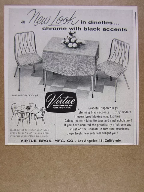 1955 Virtue Brothers Bros Dinette table chairs chrome vintage print Ad