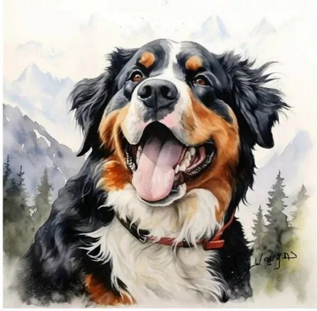 Watercolor Bernese Mountain Dog Painting Art Print 8x11 inch