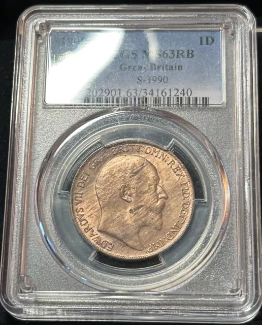 1909 King Edwards VII PENNY GRADED VIA PCGS MS63