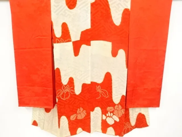 09126# Japanese Kimono / Antique Juban For Furisode / Mon Kinsha / Shibori / Flo