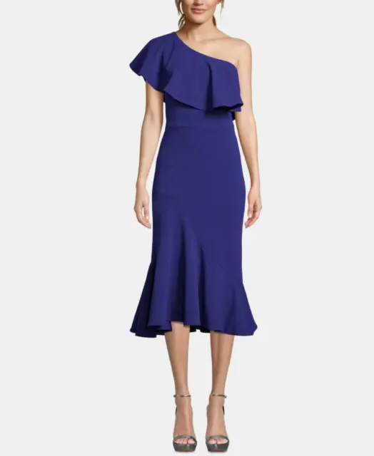 $209 Betsy & Adam  Womens One Shoulder Ruffle Midi Dress A569