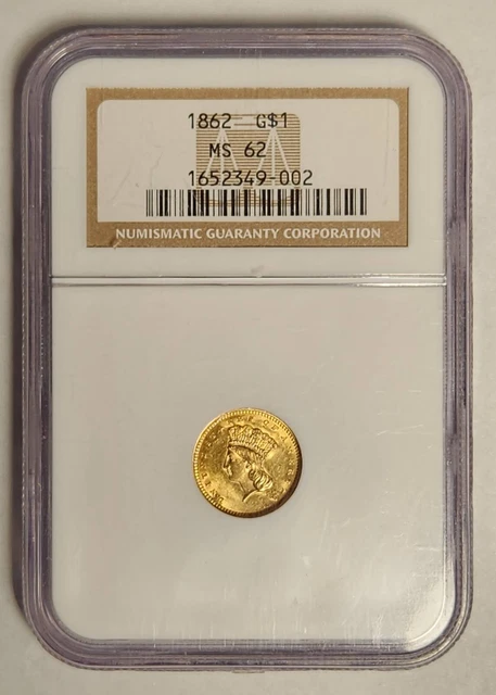 1862 P Indian NGC MS-62 Princess Head Gold Dollar