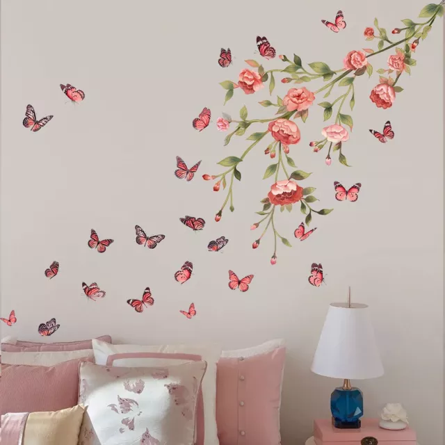Plein de Couleurs Papillon Branche Fleur Autocollant Mural Citation Art