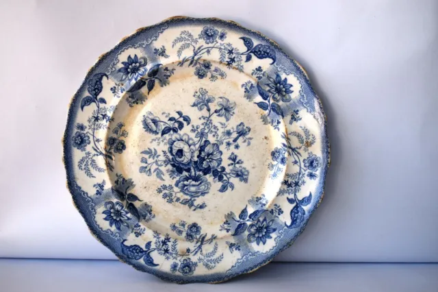 Antique Blue Willow Transferware Plate By Improved Stone Ware Persian Rose Wb "F