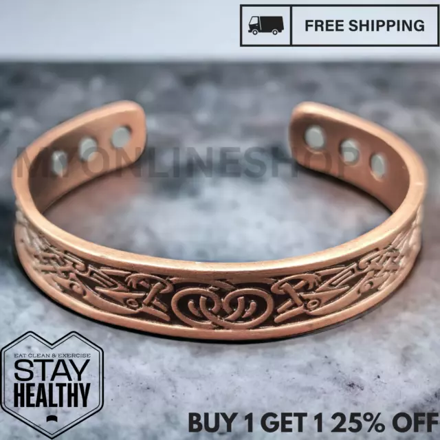 Mens Copper Magnetic Bangle Bracelet Cuff Pain Relief Arthritis Carpel Tunnel