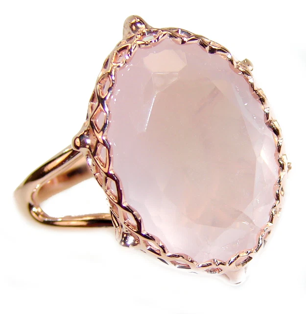 Large 13.2 carat Rose Quartz 18K Gold over .925 Sterling Silver brilliantly hand