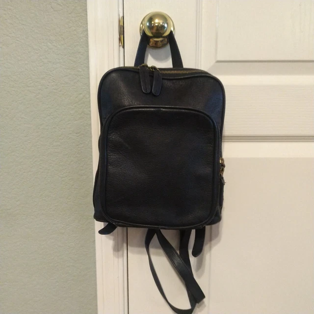 Margot New York Women's Black Leather Small Zip Around Backpack Purse Bag