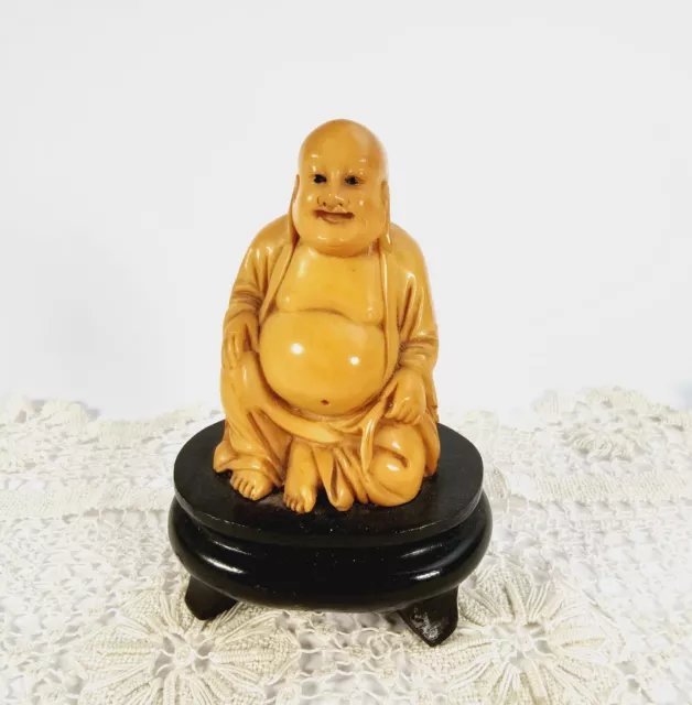 Vintage Laughing Happy Sitting Buddha Resin Figurine Ornament