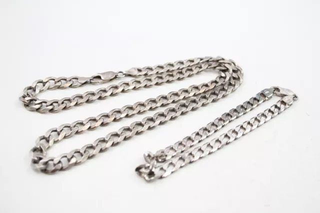 Sterling Silver Curb Necklace Bracelet x 2 (61g)