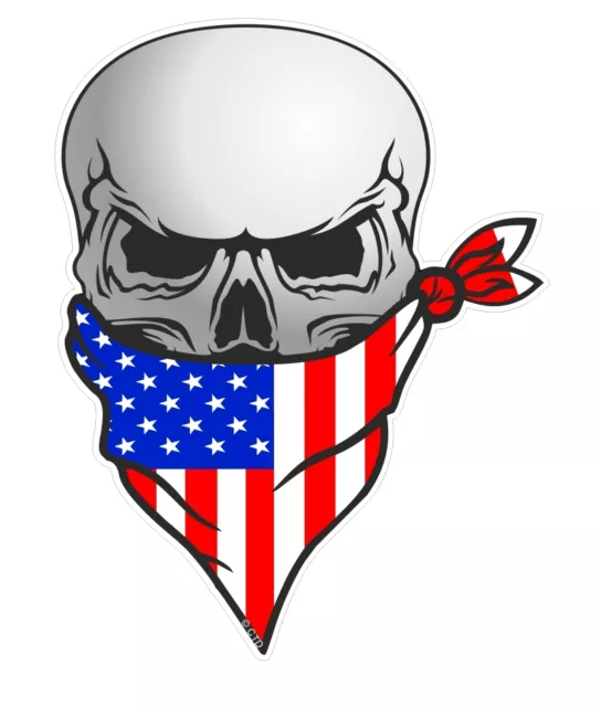 LRG Biker Skull With Face BANDANA & American Stars & Stripes US Flag car sticker