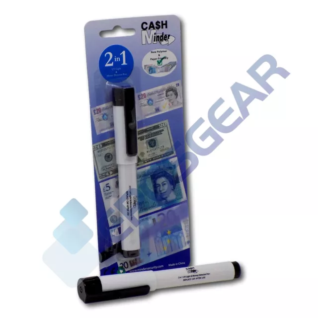 Cash Minder 2 in 1 Counterfeit Forged Note Detector Pen & Integrated UV Light