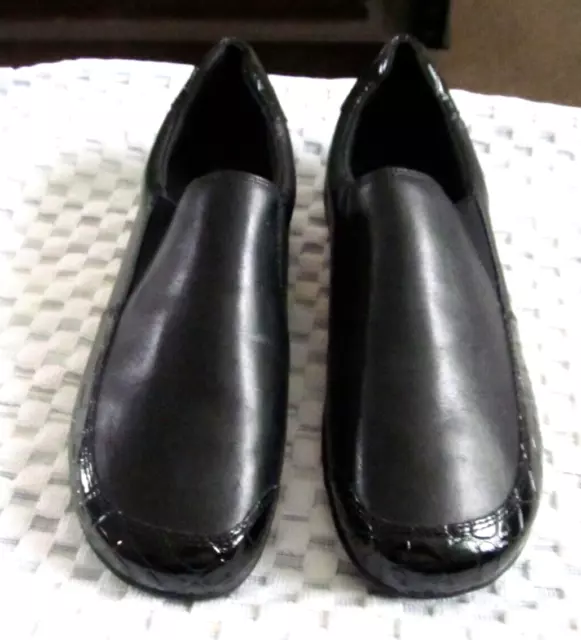 WALKING CRADLES BLACK Leather Loafers Shoes Round Toe Slip On Womens ...