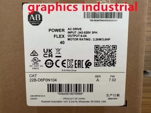 New 22B-D6P0N104 Allen-Bradley Powerflex 40 AC Drive 3.0Hp 2.2kW 22B-D6P0N104