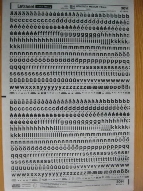 .1 x Letraset Lower Case  Helvetica Medium 28pt 7.9mm Sheet 3014   (0)