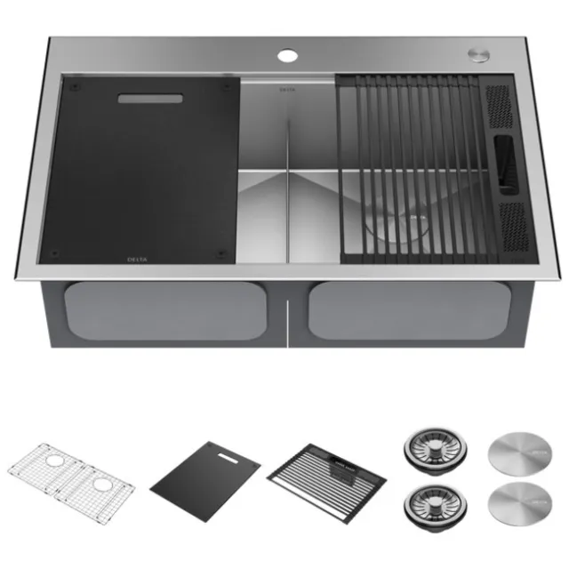 Delta 95A931-33D Rivet 33” Workstation Kitchen Sink Top Mount - Stainless Steel