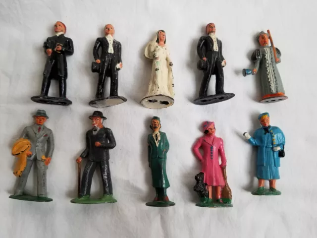 Lot  10 Barclay Manoil 1930's Metal Figures Bride Groom Tuxedo Preacher Ladies