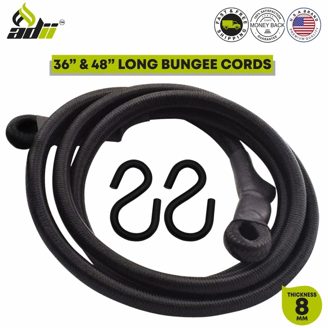Heavy Duty 36" & 48" Long Bungee Cords with Hooks Tarp Strap Bungie Tie Down BLK