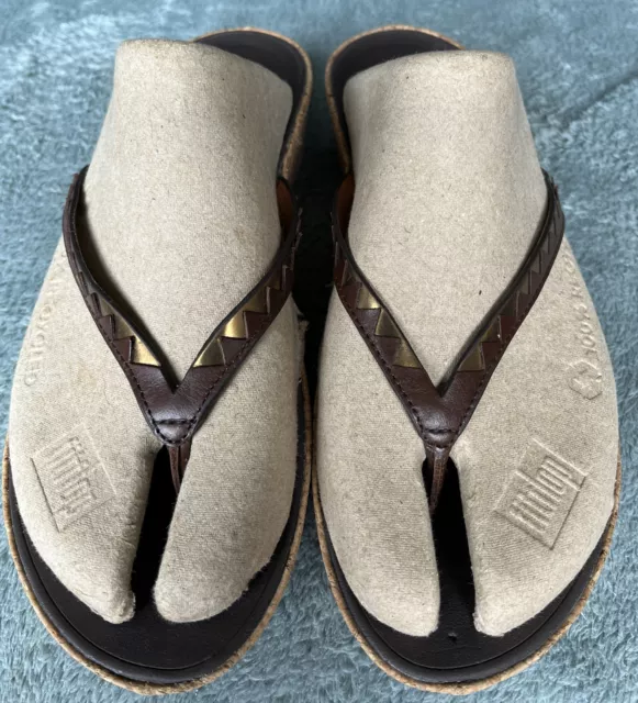 Fitflop Linny Zig-Zag Brown/Gold Toe-thong Size 6