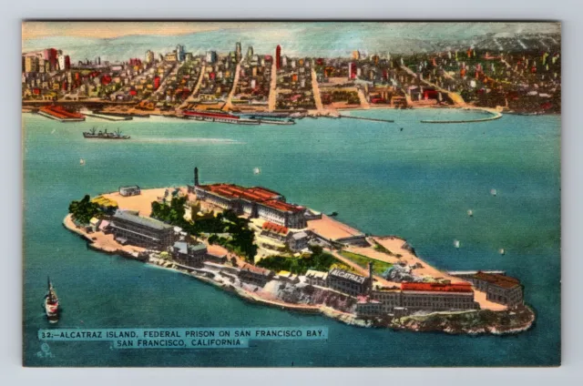 San Francisco CA-California, Aerial City & Alcatraz View, Vintage Postcard