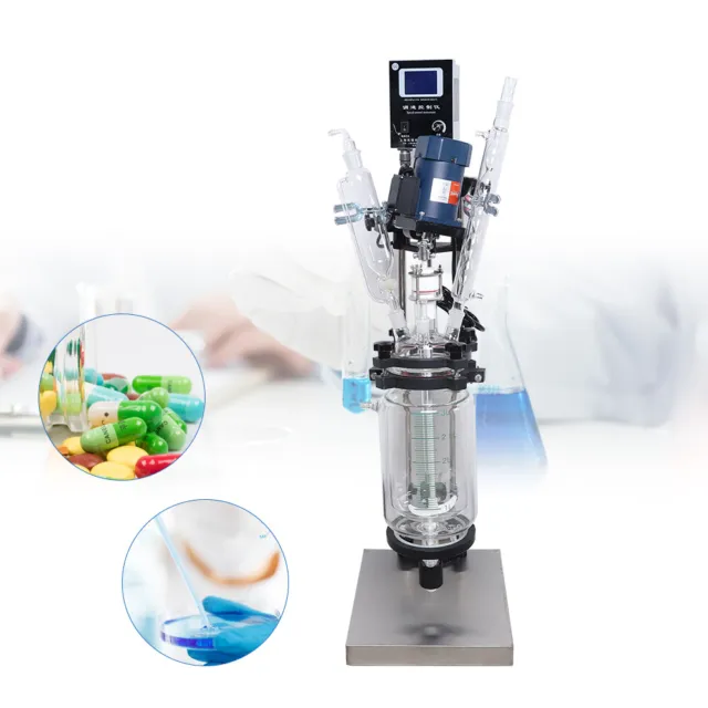 Jacketed Glass Reactor 3L Digital 0-680r/min Reaction Vessel Chemical Lab Kettle