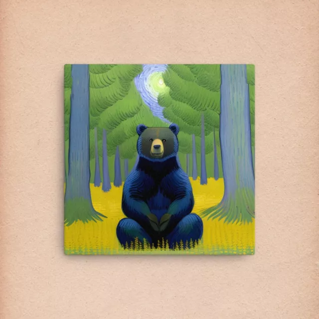 Black Bear Meditating in Moon Lit Forest Beautiful Canvas Art Wall Decoration