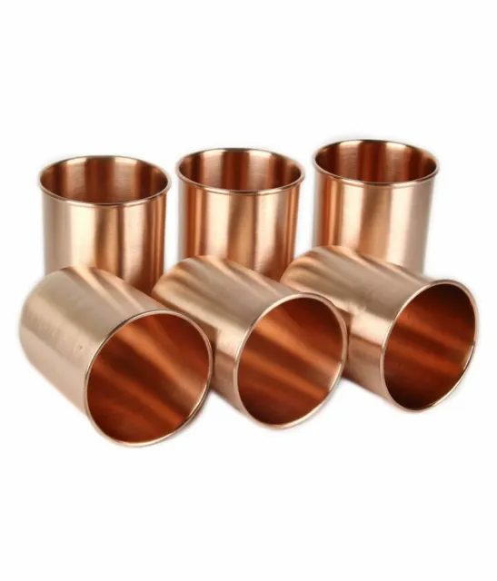 100% Pure Copper Water Glass Set of 6 For Yoga Ayurveda Health Benefits 300 ml