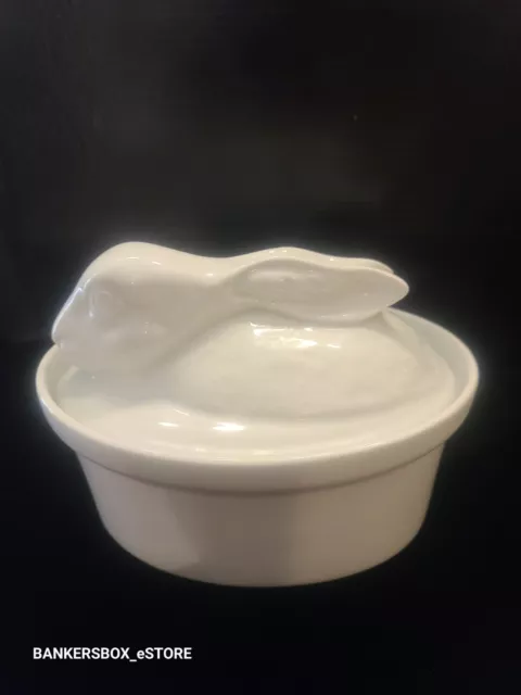 Vintage Apilco France White Porcelain Tureen Bunny Rabbit Casserole Dish Lid Ova