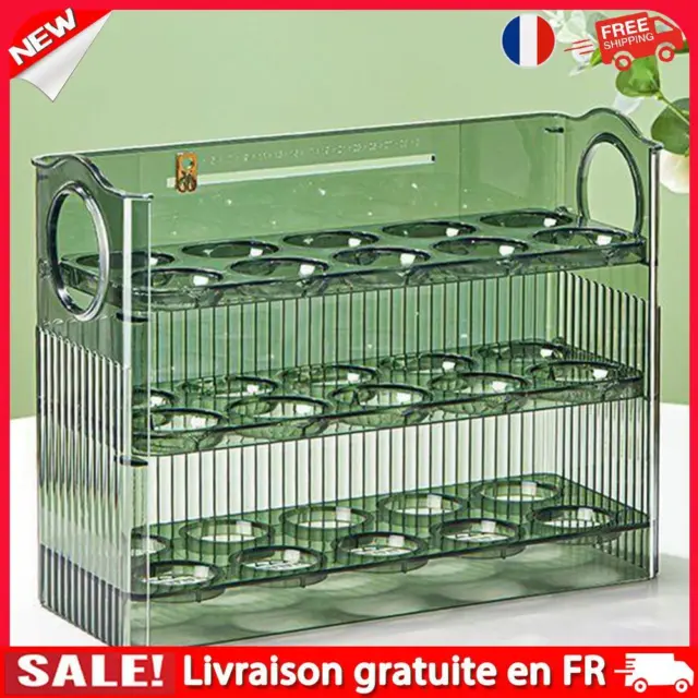 30 Grids Large Egg Storage Box Egg Case Holder Transparent with Handle (Green)