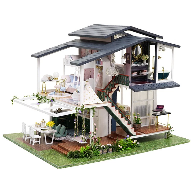 1x Mini Dollhouse Kit French Style Mansion Villa Room Box Miniature DIY Handmade